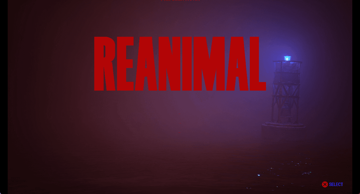 REANIMAL animated title menu rendered by PS5PCEM, with incomplete option labels